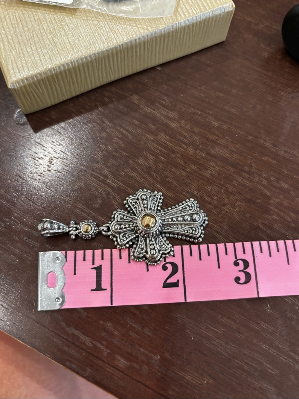 Sterling silver and 14k gold cross pendant - Picture 3 of 4